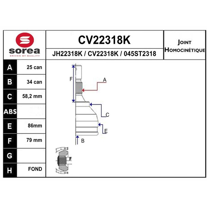 TETE CARDAN PEU 307 PARTNER B9 CR25/CB34 — SOREA SE22318K