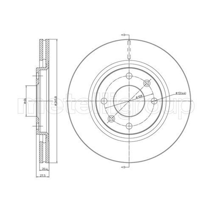 DISQUE DE FREIN PSA PARTNER BERLINGO 206 C1141V — METELLI DF257