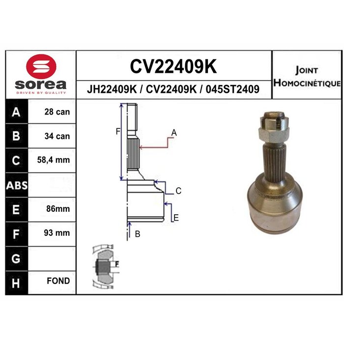 TETE CARDAN 407 EXPERTIII 1.6 HDI CR28/CB34 — SOREA SE22409K