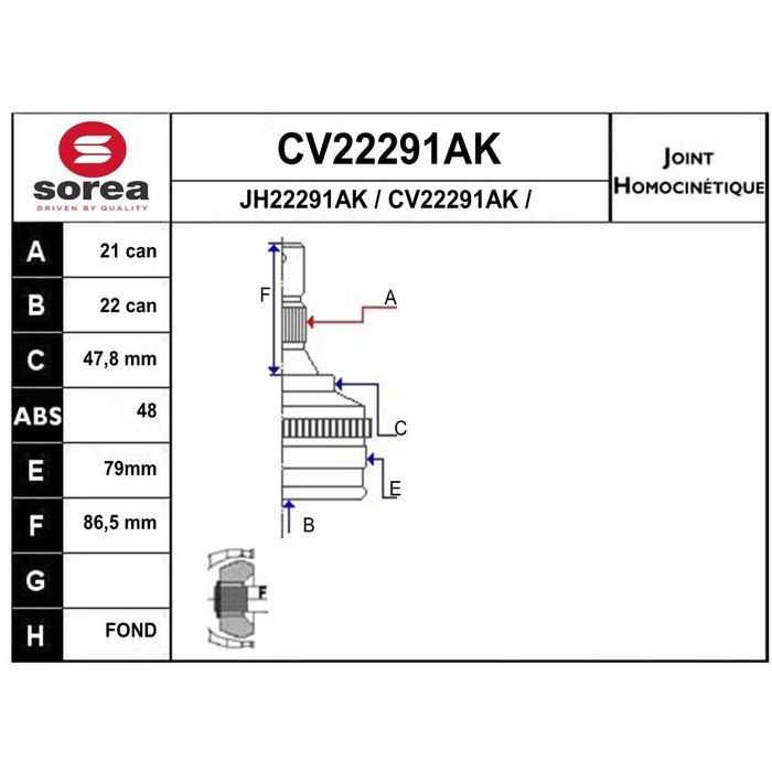 TETE CARDAN +ABS 206 CR21/CB22 KPG479 — SOREA SE22291AK