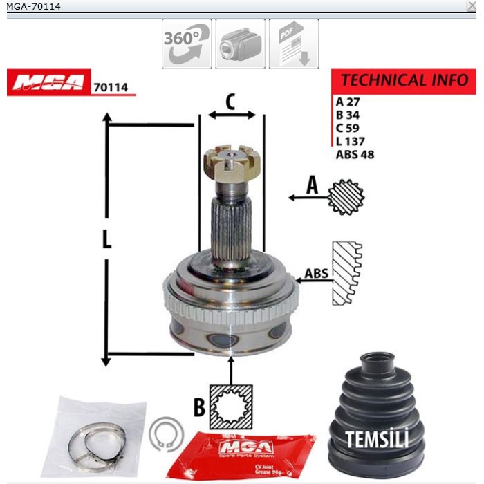TETE CARDAN EXPERT JUMPY CR27 CB34 22229 — MGA MGA-70114