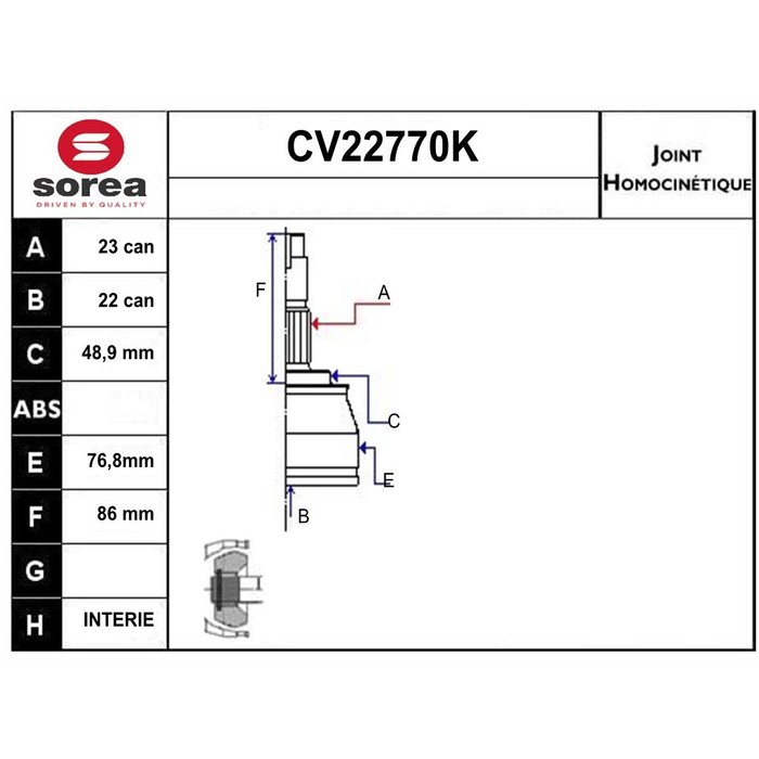 TETE CARDAN REN DACIA LOGAN II SYMBOL II CR23/CB22 — SOREA SE22770K