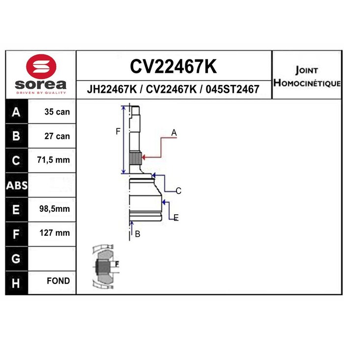 TETE CARDAN/BOXEUR/ JUMPER II CR35/CB27 KFT745 — SOREA SE22467K
