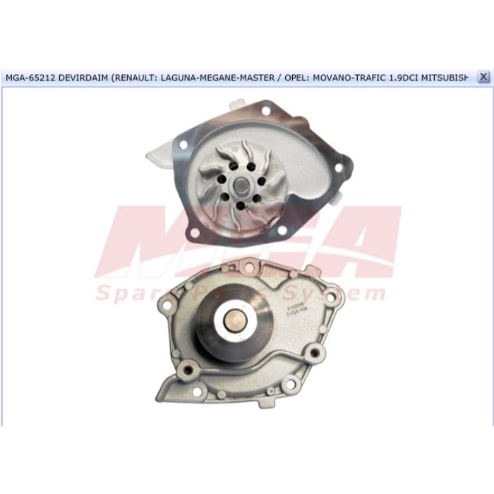 POMPE A EAU MEGANE LAGUNA MASTER TRAFIC 1.9DCI PA822 — MGA MGA-65212