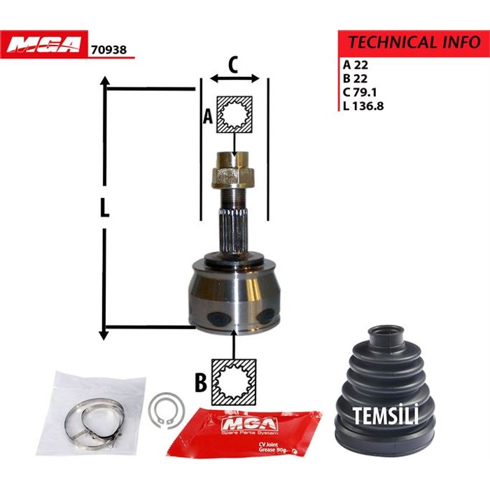 TETE CARDAN PSA BIPPER NEMO CV22560K CR22 CB22 — MGA MGA-70938