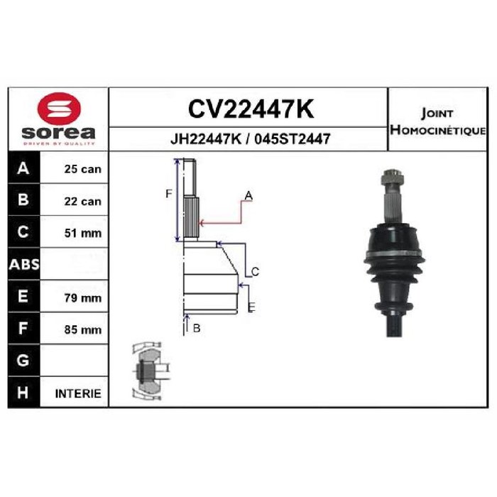TETE CARDAN PSA BIPPER NEMO FIAT 500 PUNTO 1.4 HDI CV22447K CR25 CB22 — MGA MGA-70308
