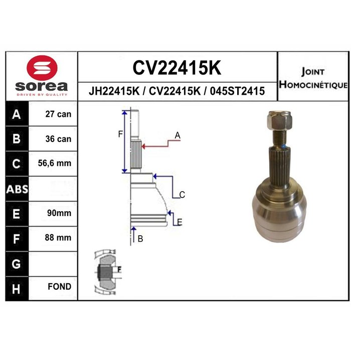 TETE CARDAN REN LAGUNA III 2.0 DCI 2.0 ESS CR27/CB36 — SOREA SE22415K