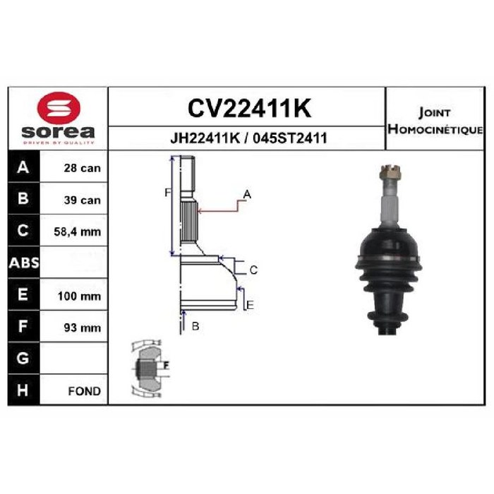 TETE CARDAN PSA EXPERT 407 C5 III 508 607 CR28 CB39 KPG763 KPG573 — SOREA SE22411K