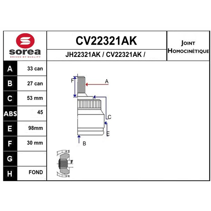 TETE CARDAN AUDI CR33/CB27 — SOREA SE22321AK