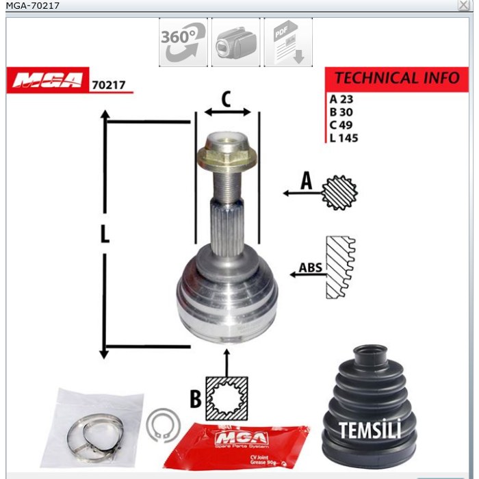 TETE DE CARDAN CLIO III LOGAN MCV 1.5DCI CR23 CB30 — MGA MGA-70217