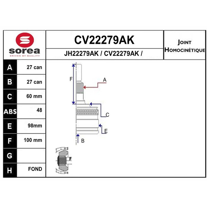 TETE CARDAN MERCEDES 15-1298 CR27/CB27 — SOREA SE22279AK