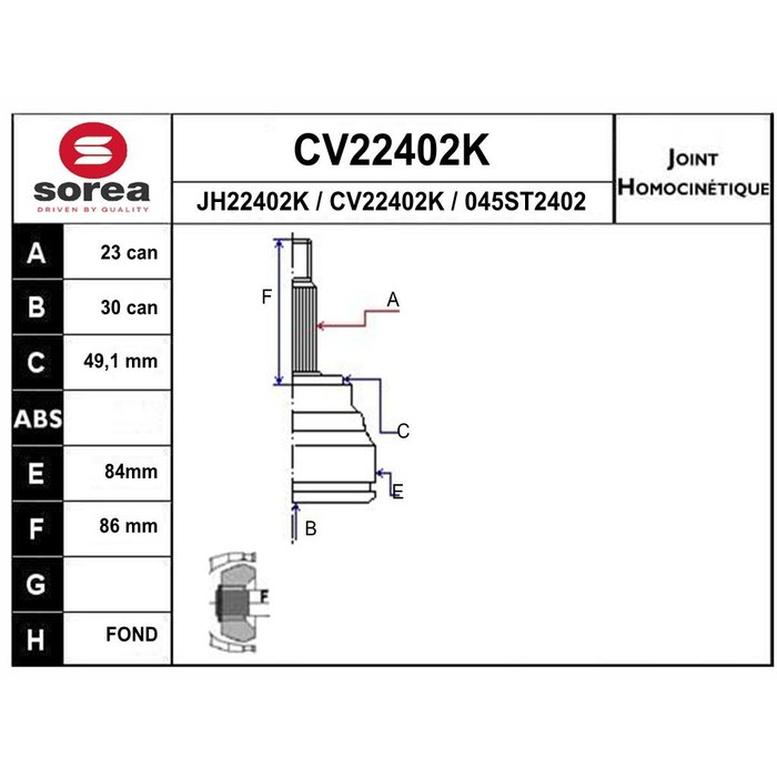 TETE CARDAN REN LOGAN I 1.6 1.5 DCI CR23/CB30 — SOREA SE22402K