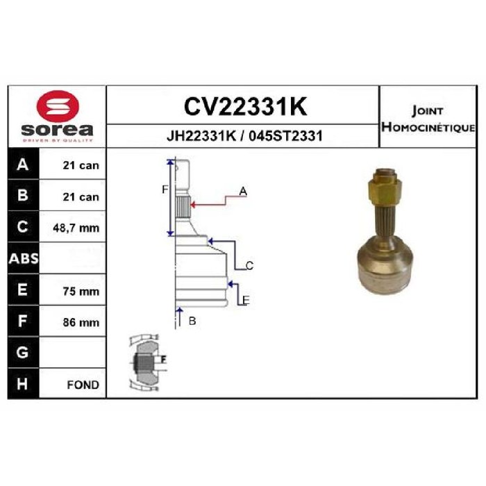 TETE CARDAN PSA C2 C3 208 1007 301 1.4E 1.4HDI CV22331K CR21 CB21 — MGA MGA-70315