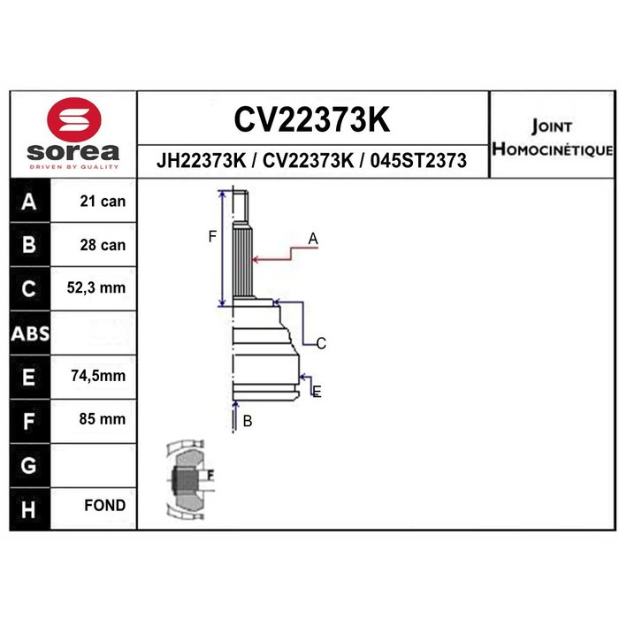 TETE CARDAN CLIO II CR21/CB28 — SOREA SE22373K