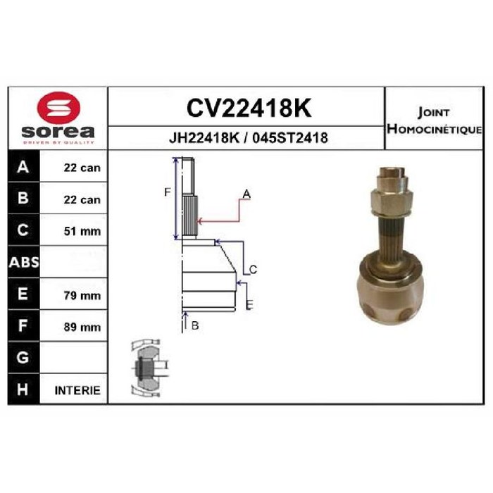 TETE CARDAN FIAT DOBLO 1.2 1.9D CR22 CB22 CV22418K — MGA MGA-70181