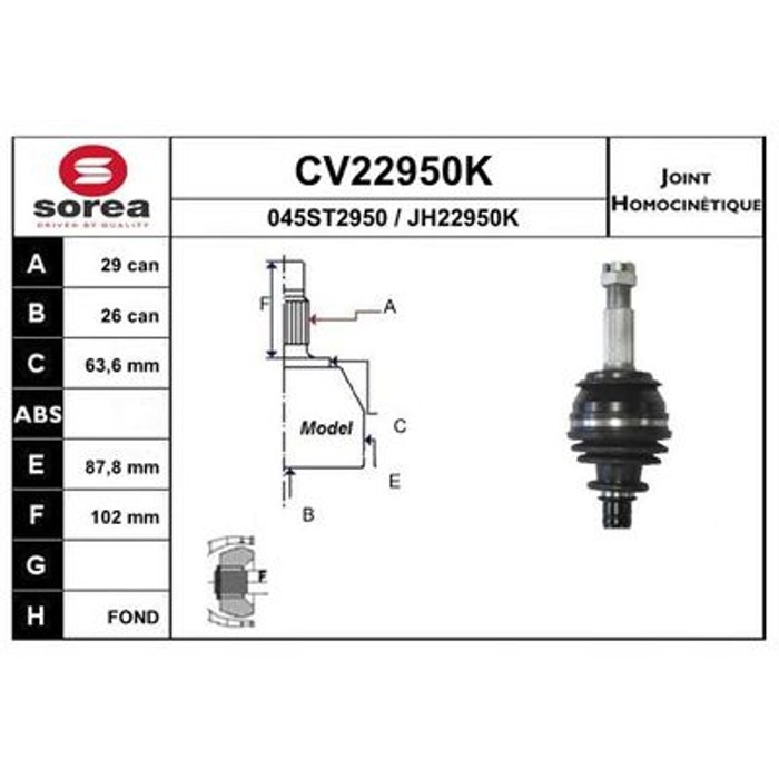 TETE CARDAN NISSAN QASHQAI CR29 CB26 — SOREA SE22950K